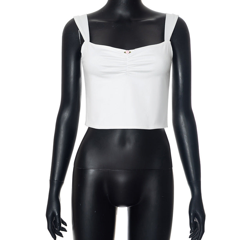 Femme Korte Spaghetti Strop Top med Rynke Stilla