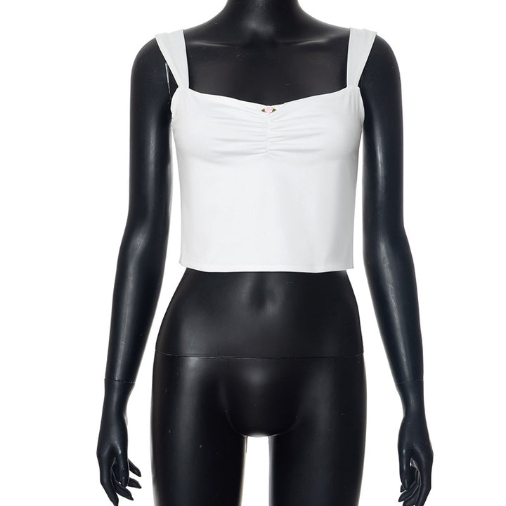 Femme Korte Spaghetti Strop Top med Rynke Stilla