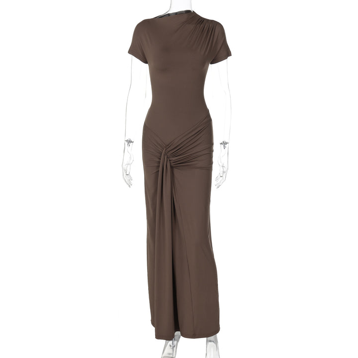 Damer Elegante Maxikjole med Drapering og Asymmetrisk Kant Skovae
