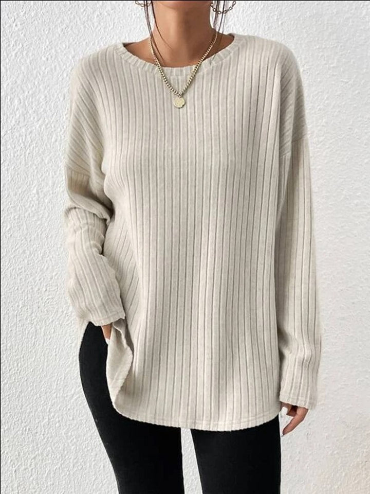 Dame strik pullover med fine rib detaljer Stilla