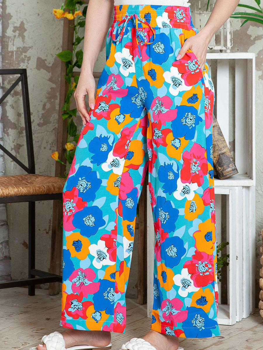 Dame bredde, trykt sommerbukser med elastisk kant og trendy design Stilla