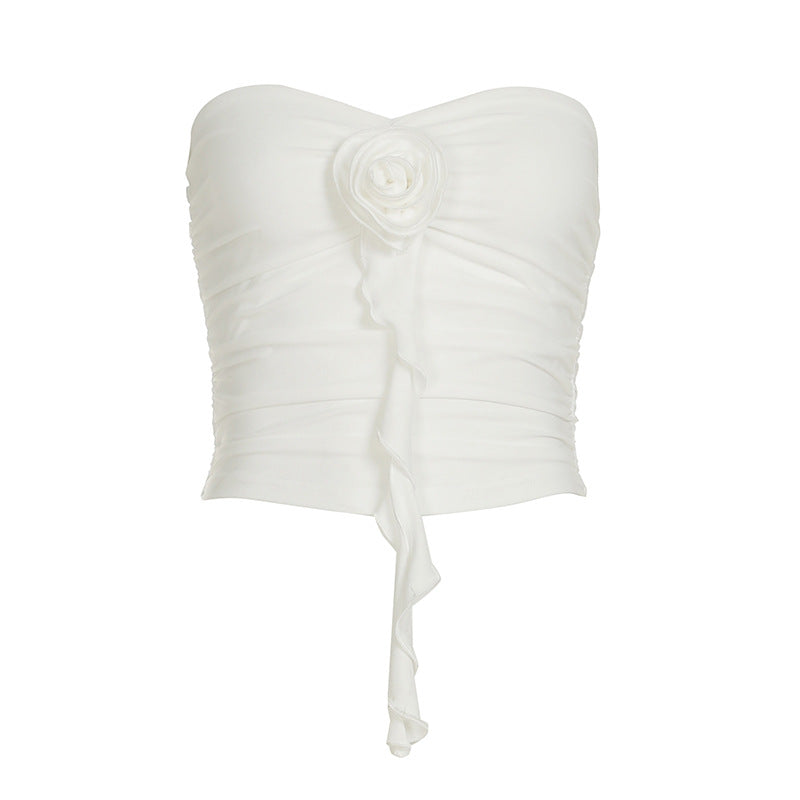 Dame Bustier-top med raffineret volangdesign og elegant rosedekoration Skovae