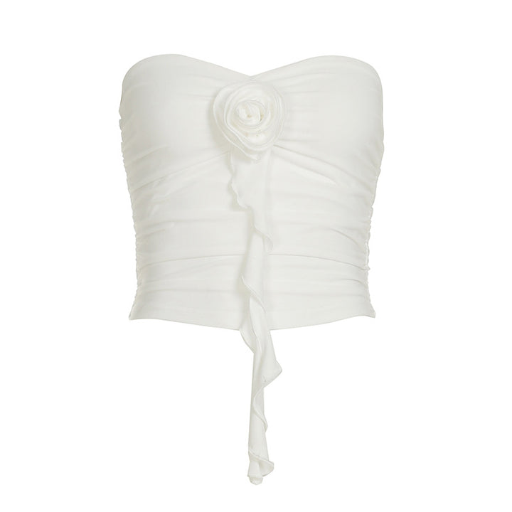 Dame Bustier-top med raffineret volangdesign og elegant rosedekoration Skovae