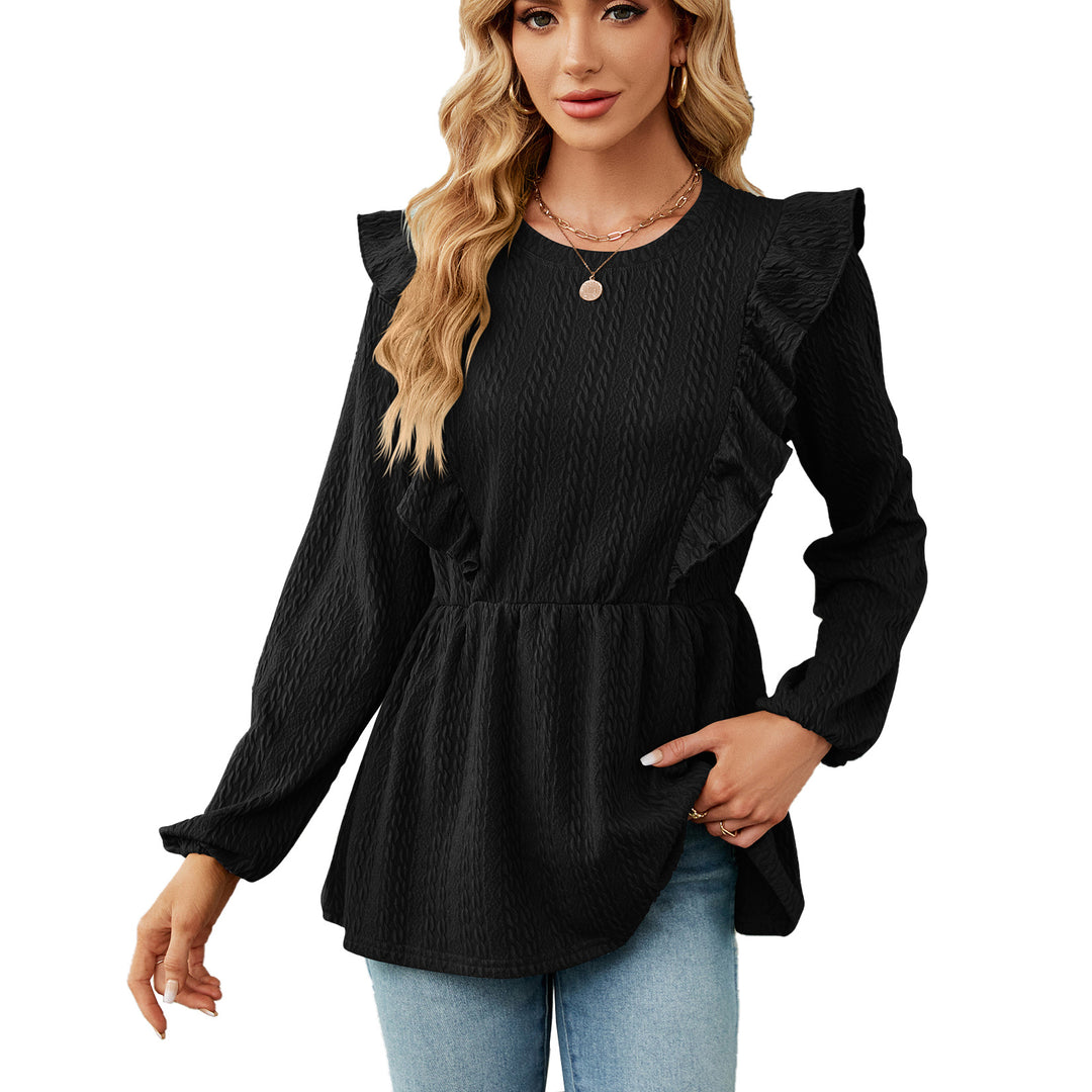 Dame afslappet bluse med flæsedetaljer og elastisk bånd Stilla