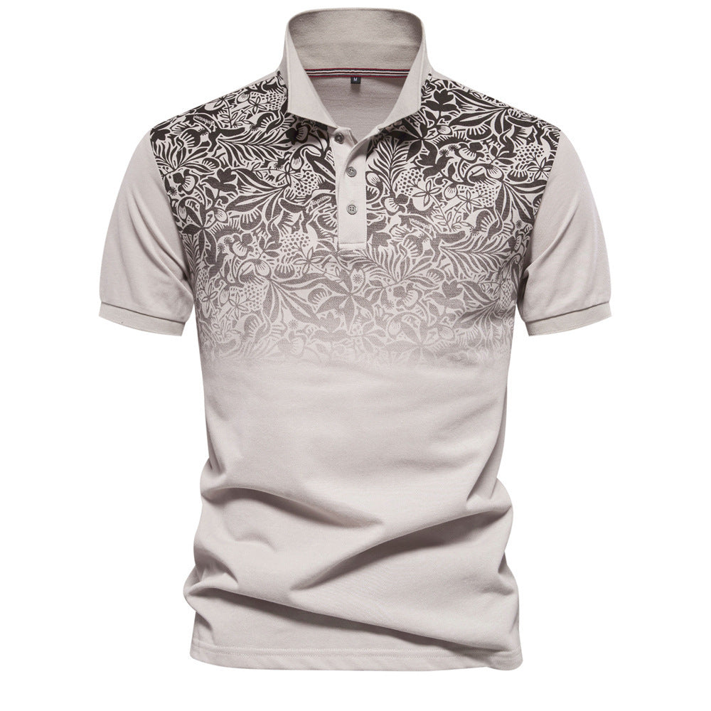 Herren nan polo shirt med floralsk gradient mønster, kentkrave og diskret knaplukning Skovae