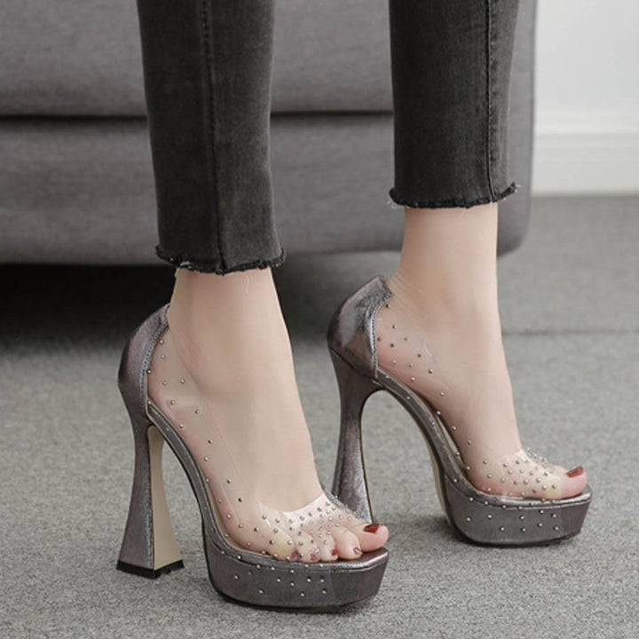 Dame plateau pumps med gennemsigtigt overmateriale og glamourøse accenter Stilla
