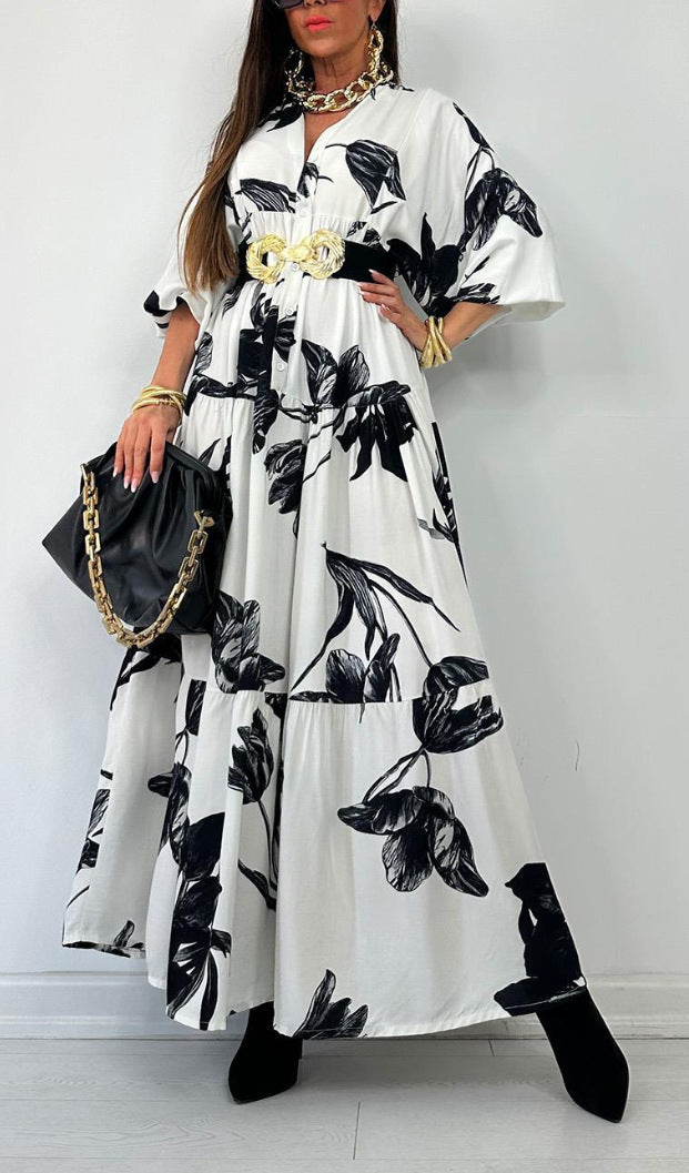 Dame blomsterprint lag maxi kjole Stilla