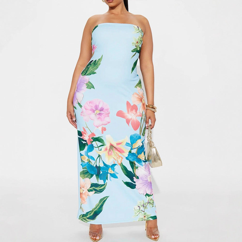 Dame Maxi kjole i elegant bandeau stil med blomsterprint Skovae