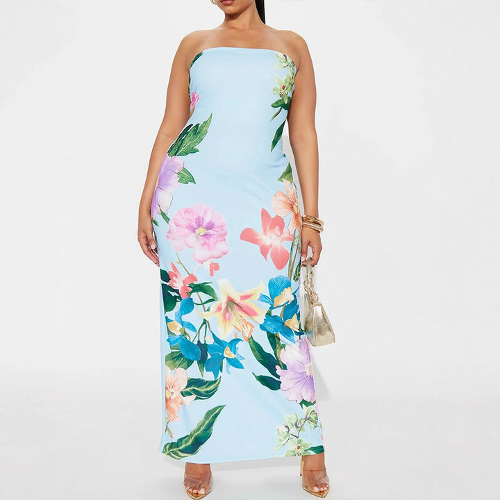 Dame Maxi kjole i elegant bandeau stil med blomsterprint Skovae
