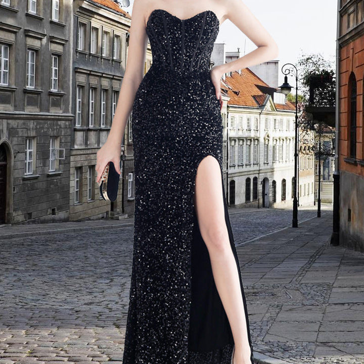 Stilla | Elegant Split-Hem Strapless Fishtail Gown