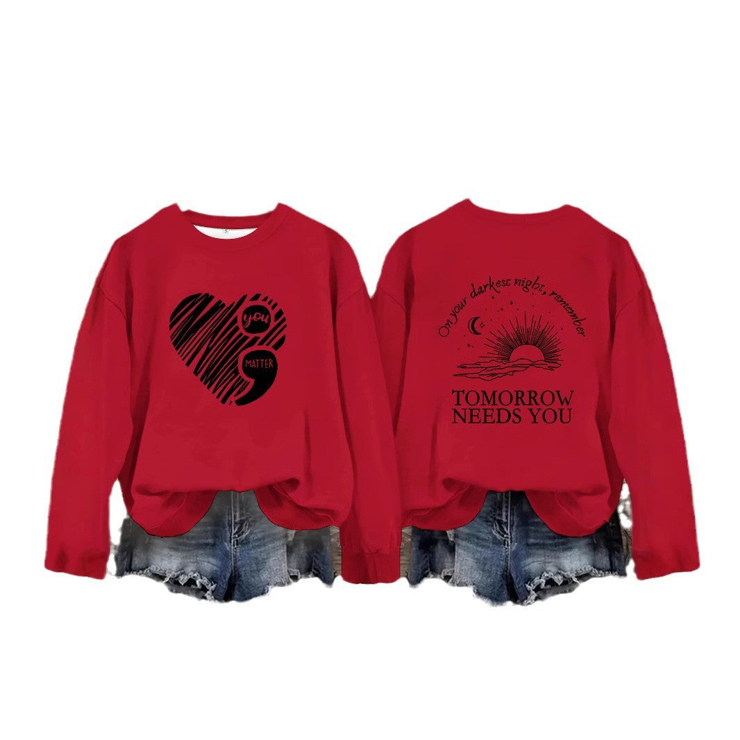 Kvinders sweatshirts med inspirerende print og stort hjerte motiv Stilla