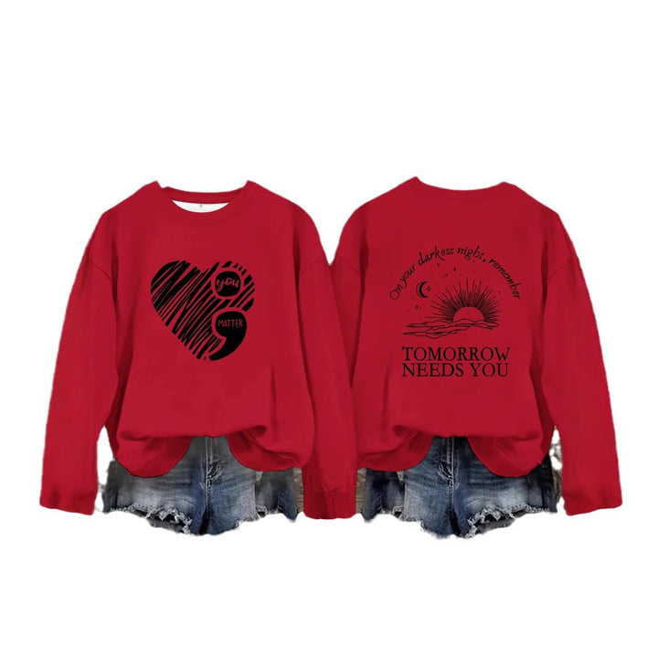 Kvinders sweatshirts med inspirerende print og stort hjerte motiv Stilla