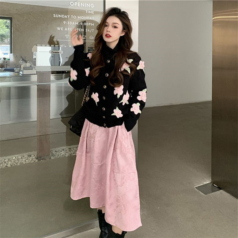 Dame cardigan med blomster motiver Stilla