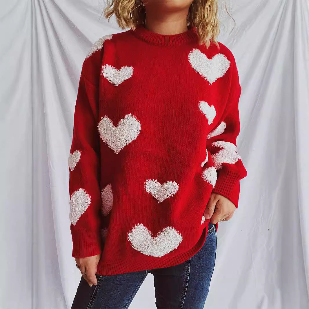 Kvinders strikkede sweater med hjerteformede applikationer Stilla