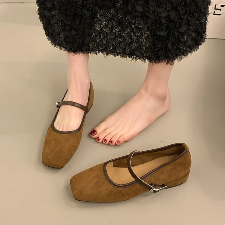 Dame Mary Jane Ballerinas med firkantet tåform og justerbar rem Stilla