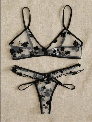 Dame floral broderet mesh undertøjsæt Stilla 1752573505