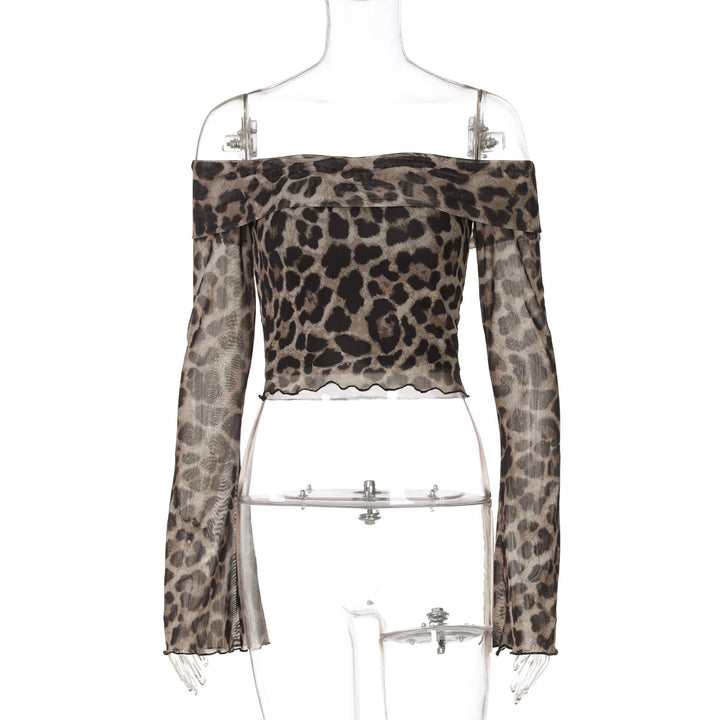 Dame Off-Shoulder Top med lange ærmer i animal-print Stilla