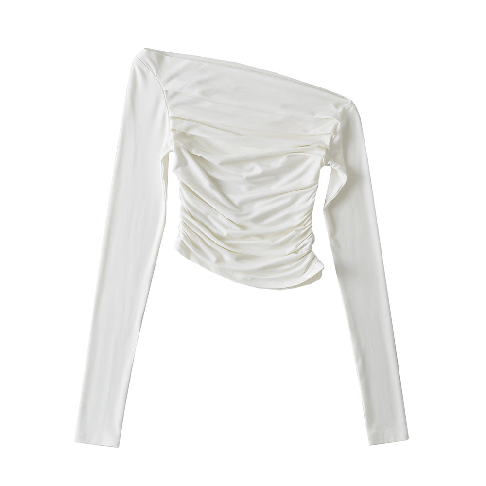 Dame asymmetrisk, ruched overdel med langærmet og elegant design Stilla
