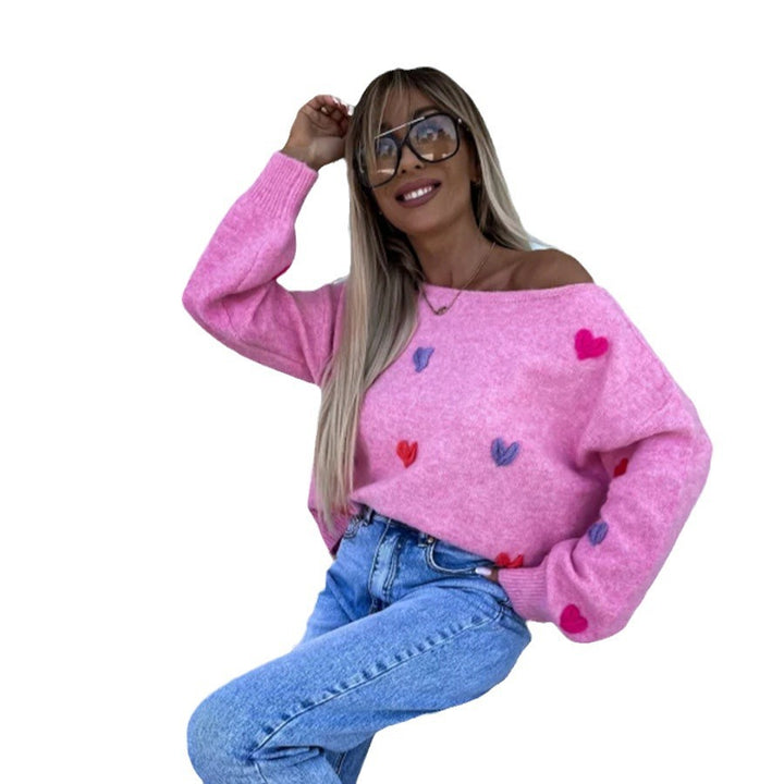 Kvinders afslappede sweater med farverige hjerte motiver Stilla