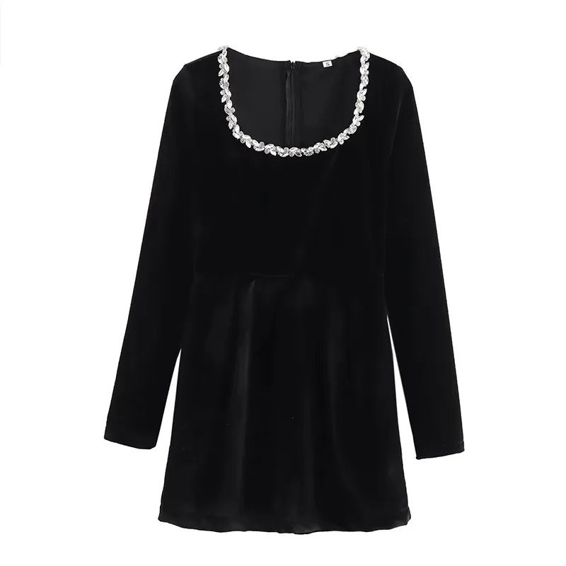Dame Elegant Velvet Kjole med Funklende Udhulning Stilla