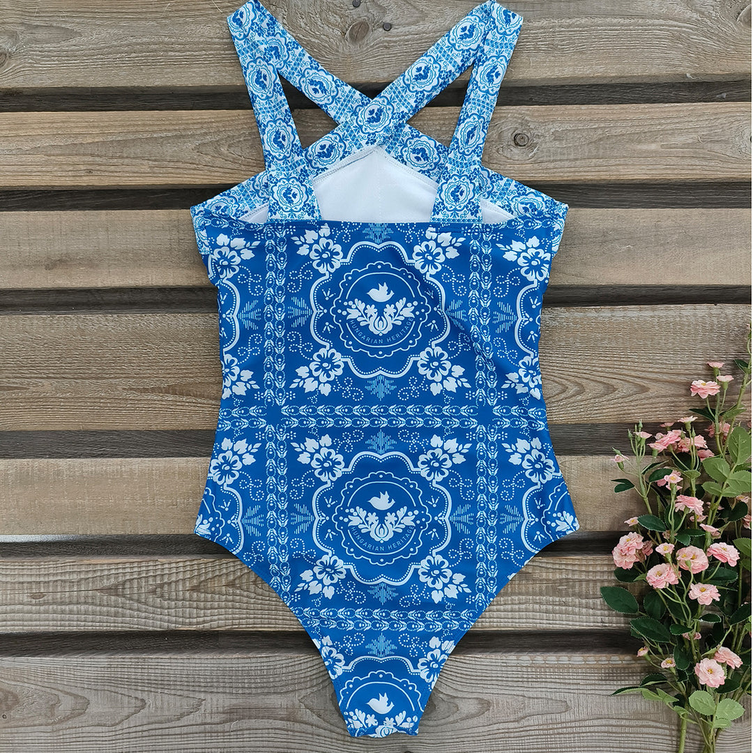 Dame Én-delt Badedragt med raffinerede krydsstropper og blomsterdesign Stilla