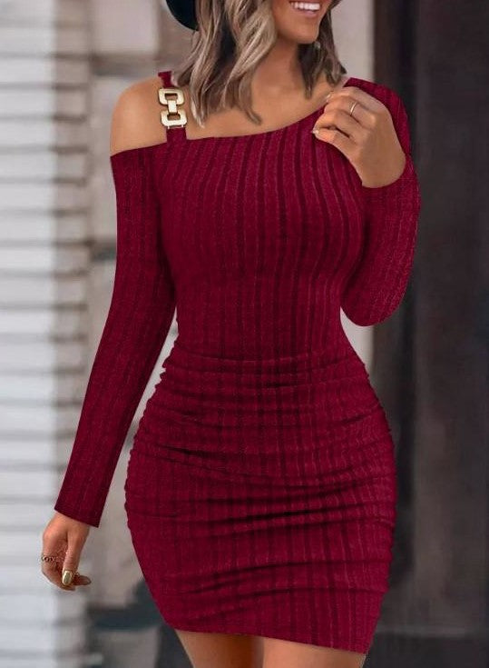 Dame Sexet Minikjole med raffinerede rib detaljer og elegant skulderdesign Stilla