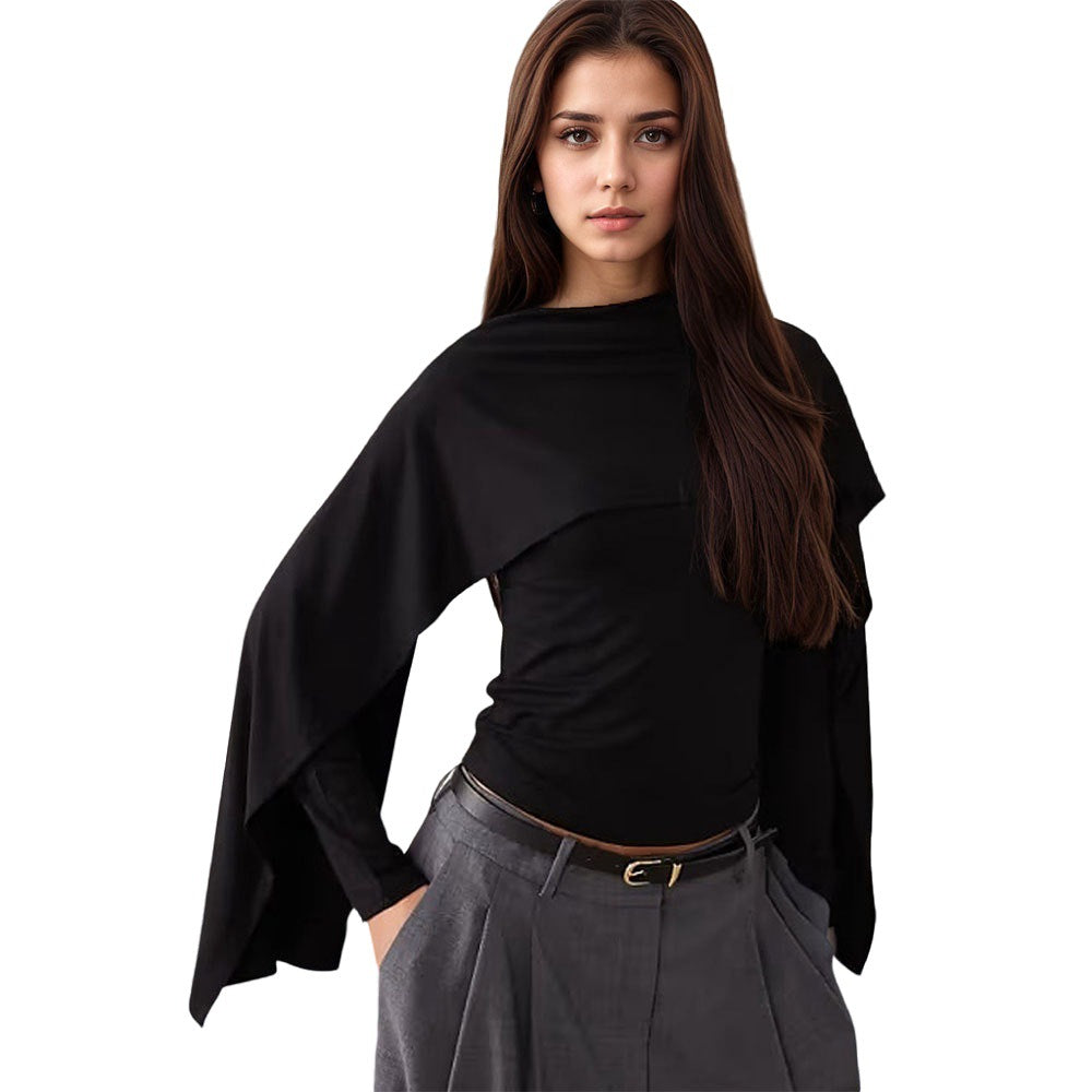 Dame Elegant Top med Asymmetrisk Design og Bredskårne Ærmer Stilla