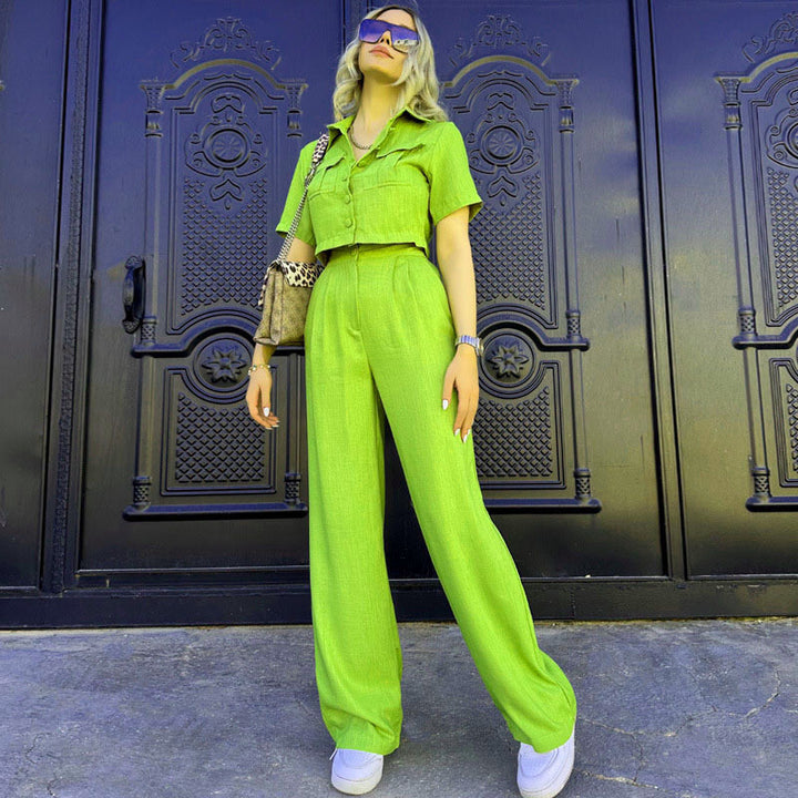 Dame Modischer Jumpsuit med cropped overdel og bredt ben Stilla