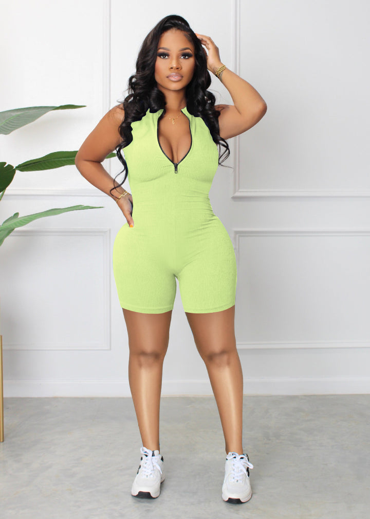 Dame Sporty Kort Overall med Lynlås og Figursyet Design Stilla
