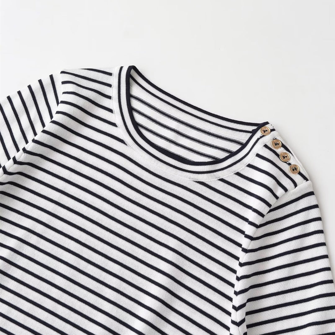 Dame stribet T-shirt med korte ærmer Skovae