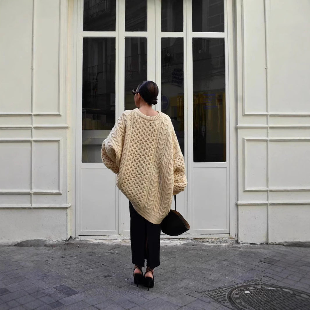 Dame grovstrikket sweater med brede ærmer og struktureret overflade Stilla