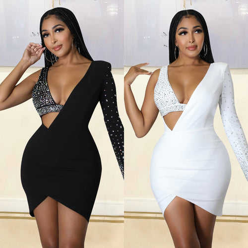 Dame Elegant Cutout Mini Kjole med Strassdetaljer Stilla