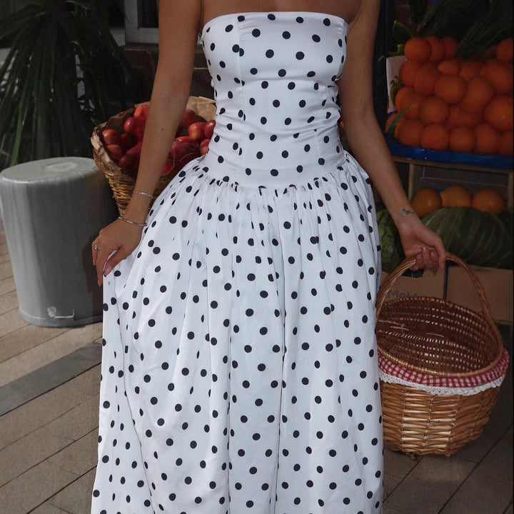 Femme Uden skulder Polka Dot Maxikjole Stilla