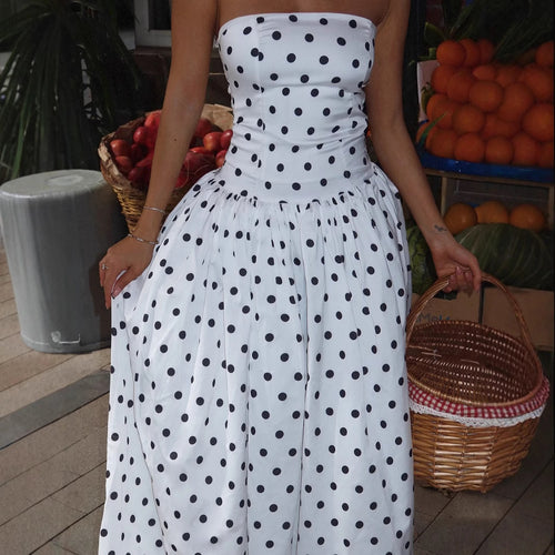 Femme Uden skulder Polka Dot Maxikjole Stilla