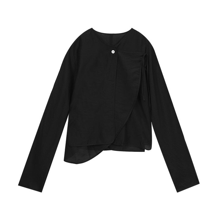 Dame asymmetrisk bluseoverdel med raffineret knapliste Stilla
