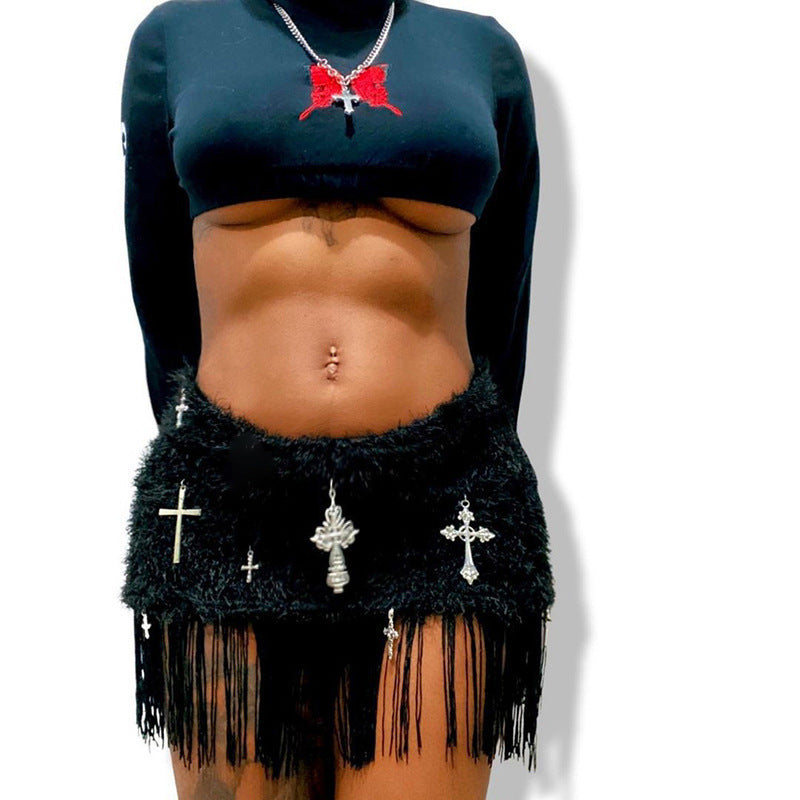 Dame Fringed Dekoreret Mini Nederdel Stilla