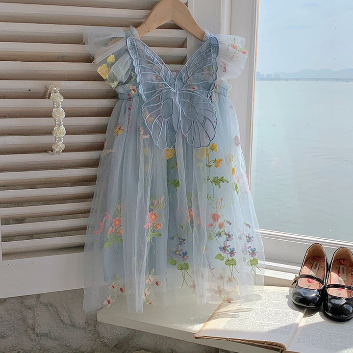 Pige Sommerfugl-tema Tylkjole med blomstret broderi Stilla