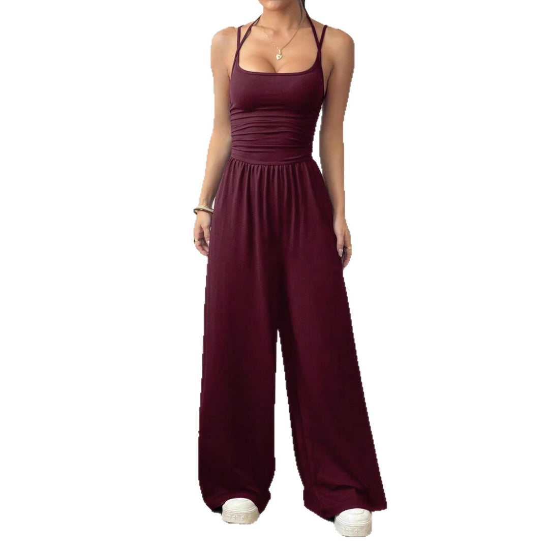 Dame luftig jumpsuit med høj talje og justerbare stropper Skovae