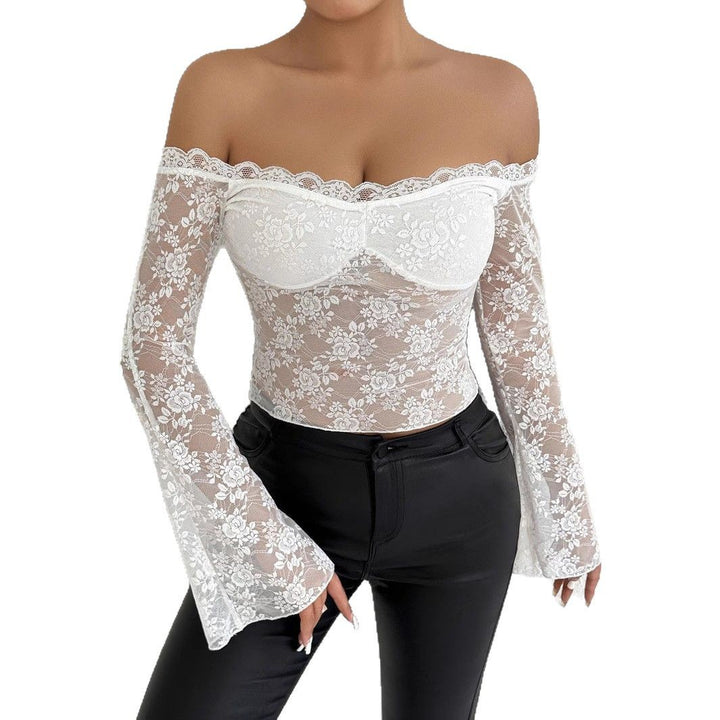 Dame blonde top med off-shoulder design og elegante trumpetærmer Skovae