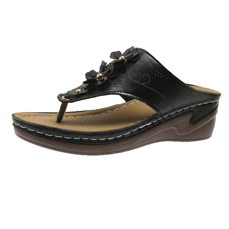 Dame Wedge-sandaler med elegant blomsterapplikation og anatomisk fodseng Stilla