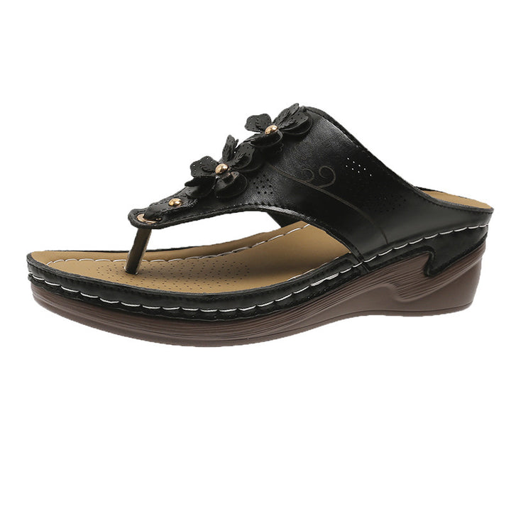 Dame Wedge-sandaler med elegant blomsterapplikation og anatomisk fodseng Stilla