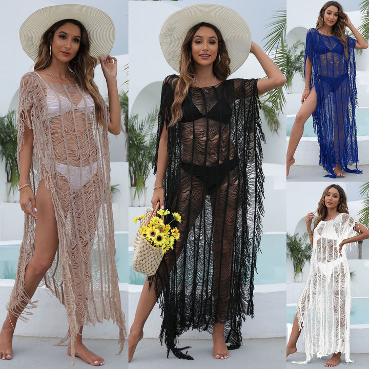 Dame elegant strand sarong med frynset accenter Skovae