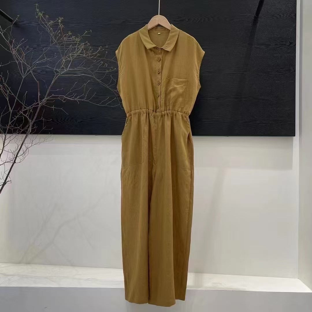 Femme Button-Up Maxi-Kjole med Taljebånd Stilla