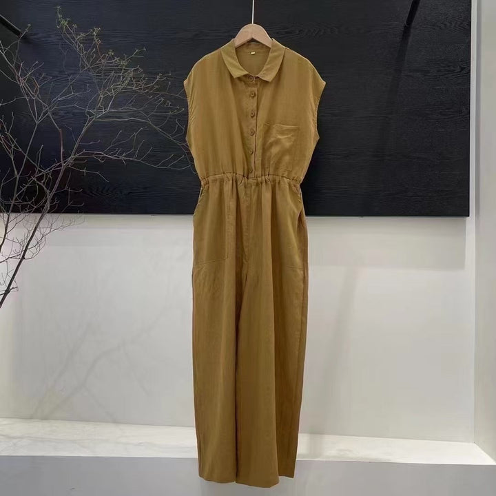 Femme Button-Up Maxi-Kjole med Taljebånd Stilla