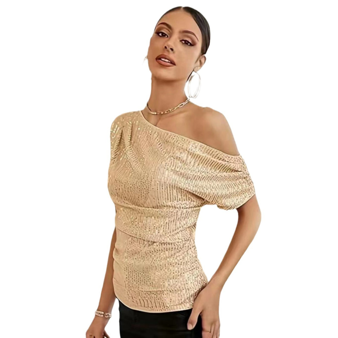 Dame Glamourøs Paliettop med asymmetrisk snit og elegant draperingsdesign Stilla