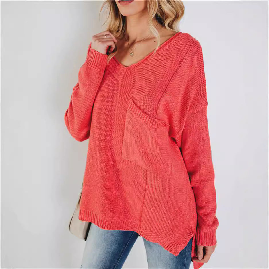 Dame groftstrik pullover med moderigtigt snit og praktiske lommer Stilla