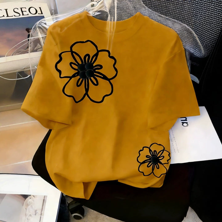 Dame T-shirt med blomstret design og løs pasform Skovae