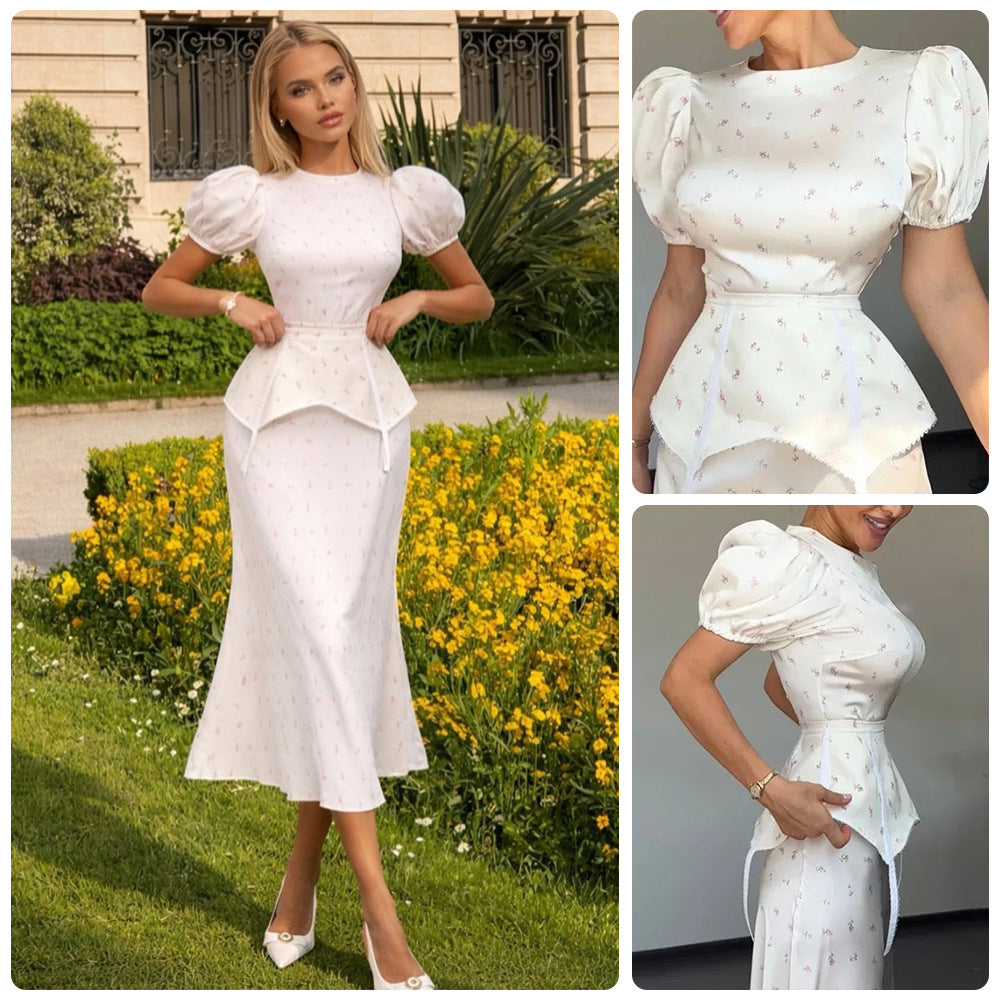 Damer Elegant Top med Puffærmer og Legesyg Talje Detalje