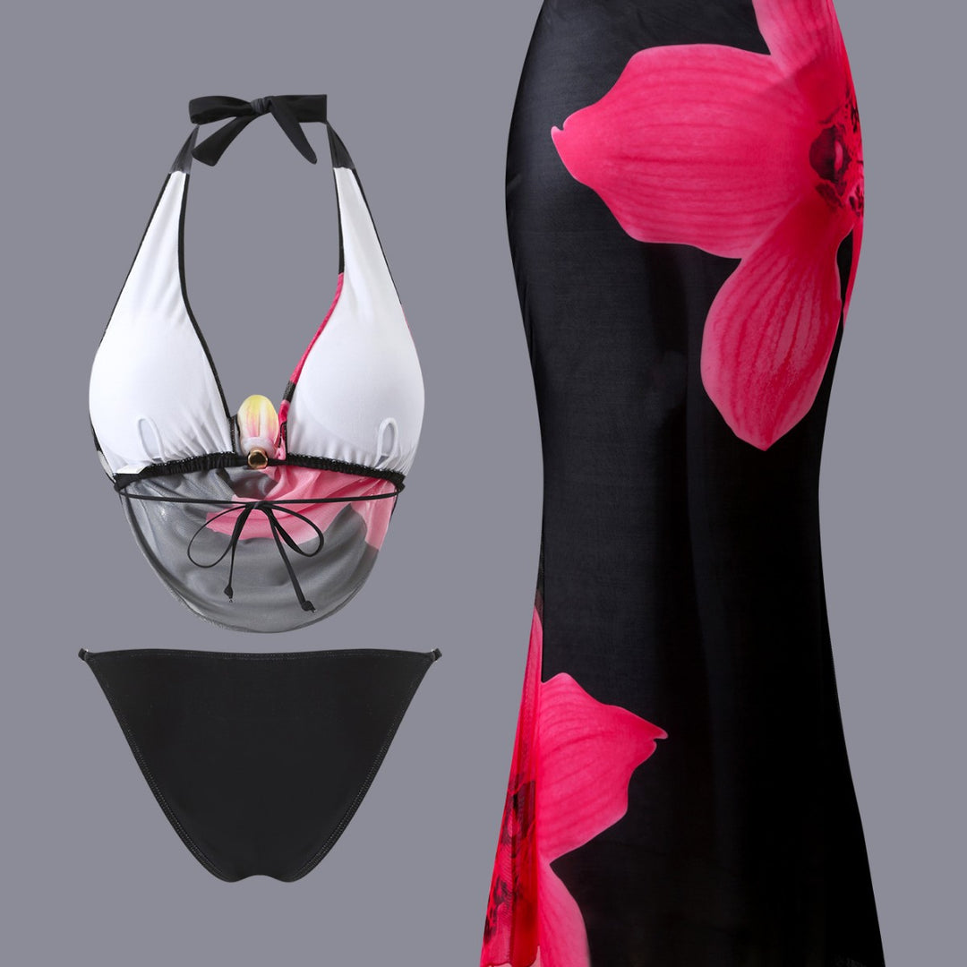 Dame Bikini-sæt med blomstret design og elegant indpakningstop Skovae