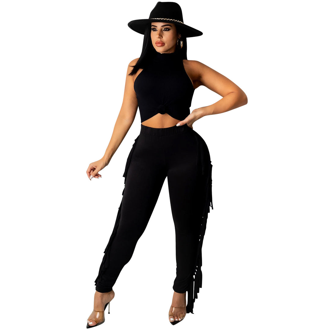 Dame Figurtilpassede High-Waist Leggings med frynser og elastisk talje Stilla